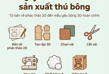 Quy trình 7 bước sản xuất thú bông: từ phác thảo 2D đến mẫu 3D chuẩn form